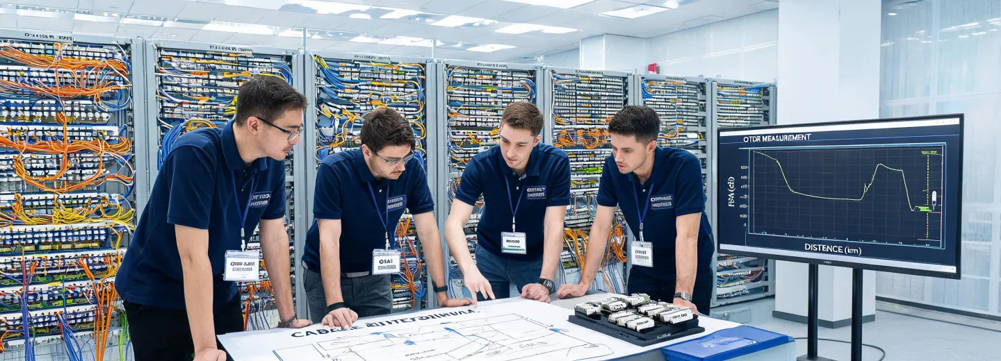 Optical cable engineering team in lab