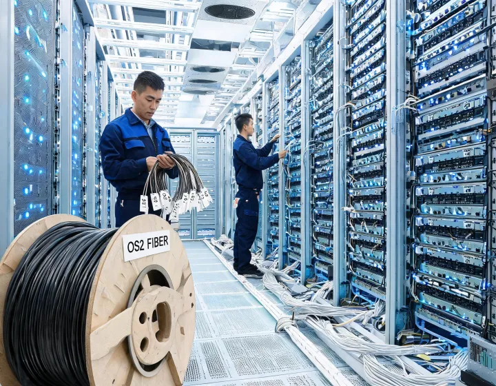 Fiber cable drum in carrier datacenter staging area